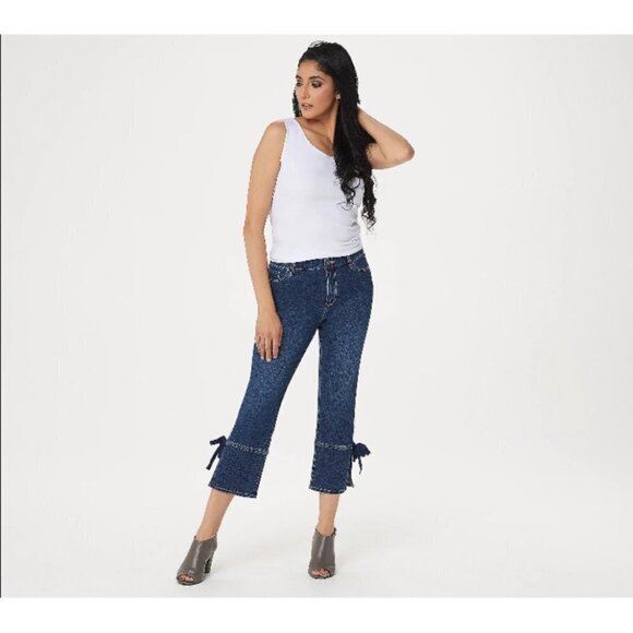 💕SUSAN GRAVER💕 Regular High Stretch Denim Crop Jeans with Ties 8P - Picture 5 of 16